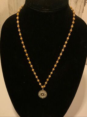 Handcrafted Yellow Bead Pendant Necklace - Women's Jewelry